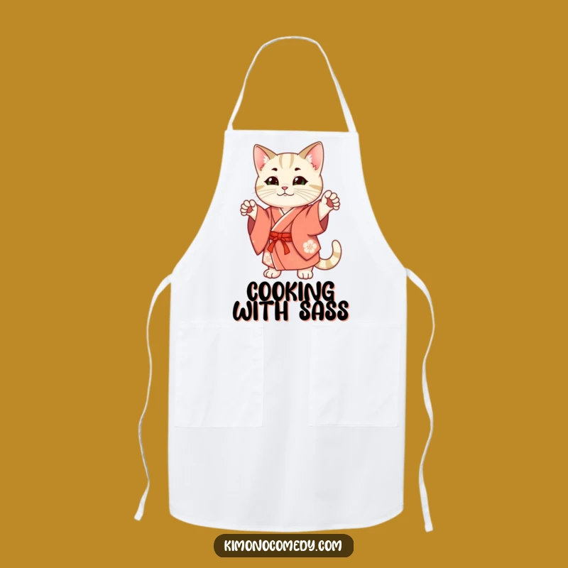 Funny Cat Kimono Apron: Cook with Feline Flair and Humorous Elegance in the Kitchen