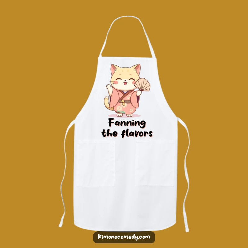Funny Cat Fan Apron: Kawaii Festive Kimono Kitchen Wear, Joyful Waving Chef Gift