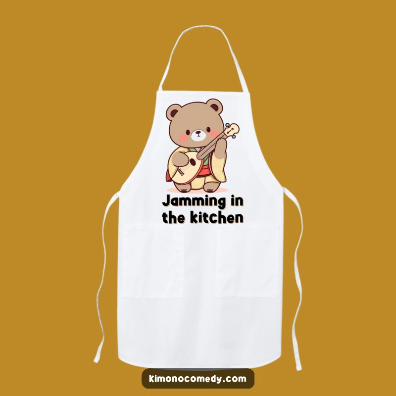 Funny Kawaii Bear Shamisen Kimono Apron: Cook & Play with Humor