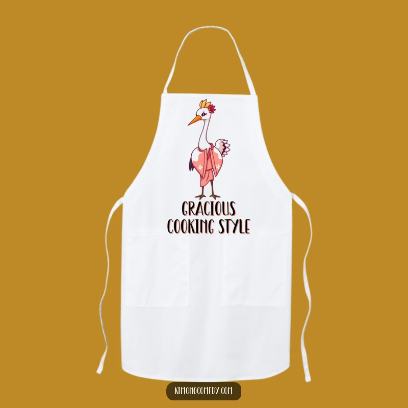 Funny Kawaii Crane Elegant Bow Apron: Graceful Kitchen Gift