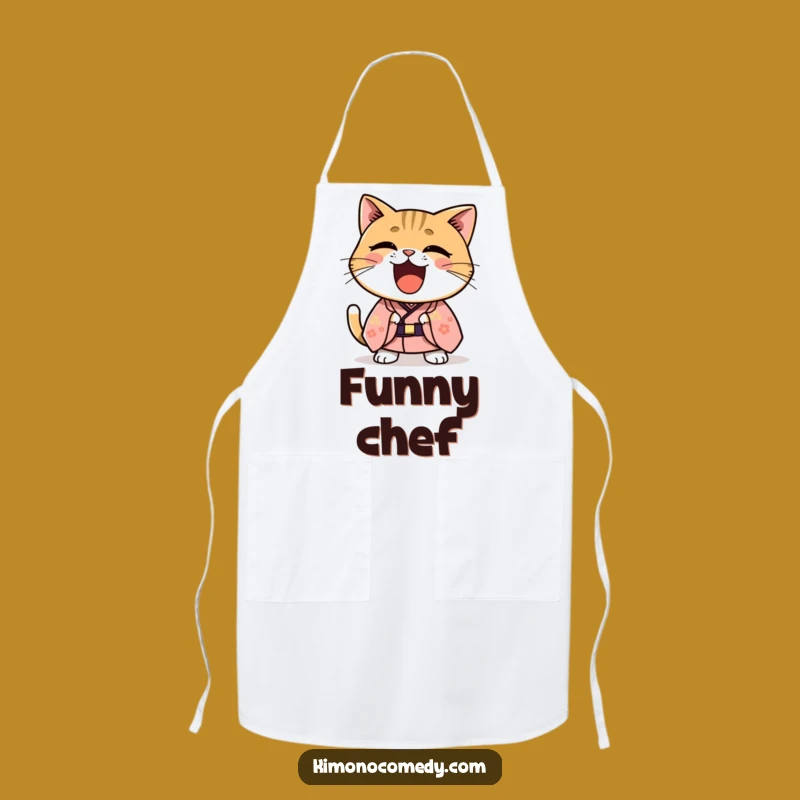 Funny Kawaii Kimono Cat Laugh Apron - Humorous Kitchen Gift