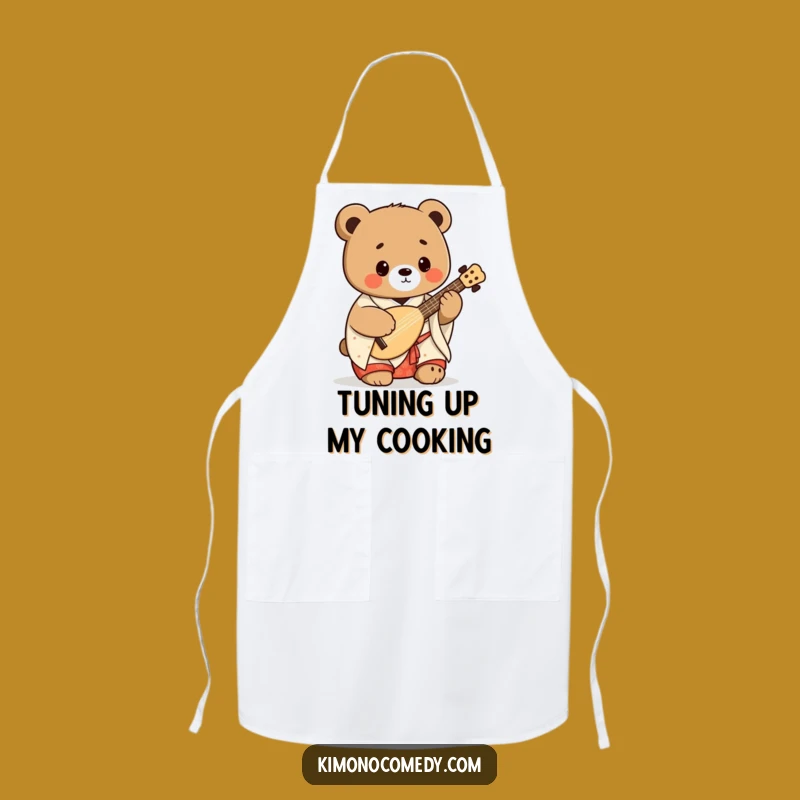 Funny Kawaii Bear Shamisen Apron: Chef's Humorous Japanese Kitchen Gift