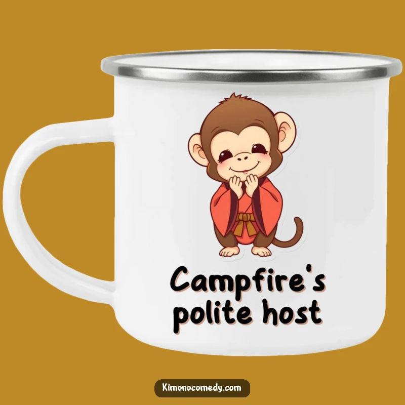 Funny Monkey Kimono Bow Camping Mug: Polite Adventure Fuel with Humor