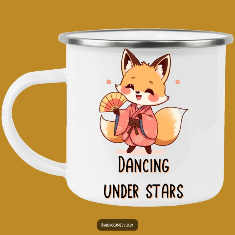 Funny Kawaii Fox Camping Mug: Energetic Dance Design, Ideal Funny Gift for Travelers