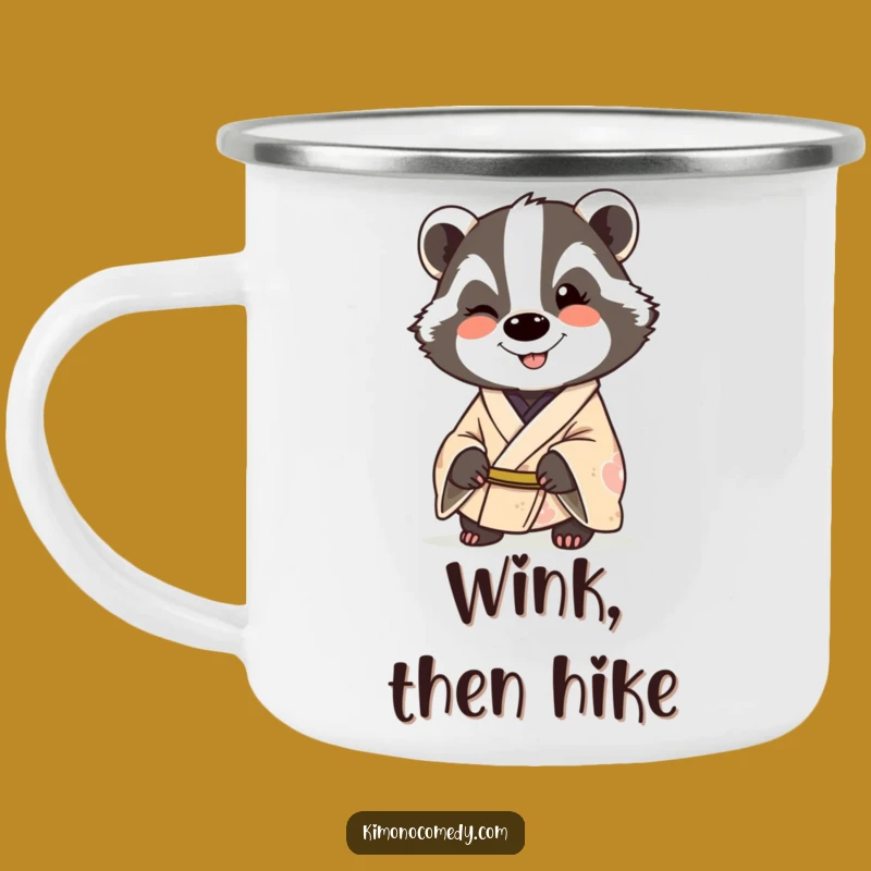 Funny Badger Kimono Camping Mug: Your Cheeky Partner for Witty Adventures