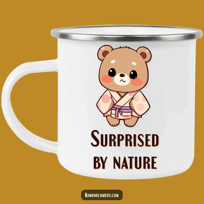 Funny Bear Kimono Camping Mug: Surprised Companion for Hilarious Outdoor Adventures