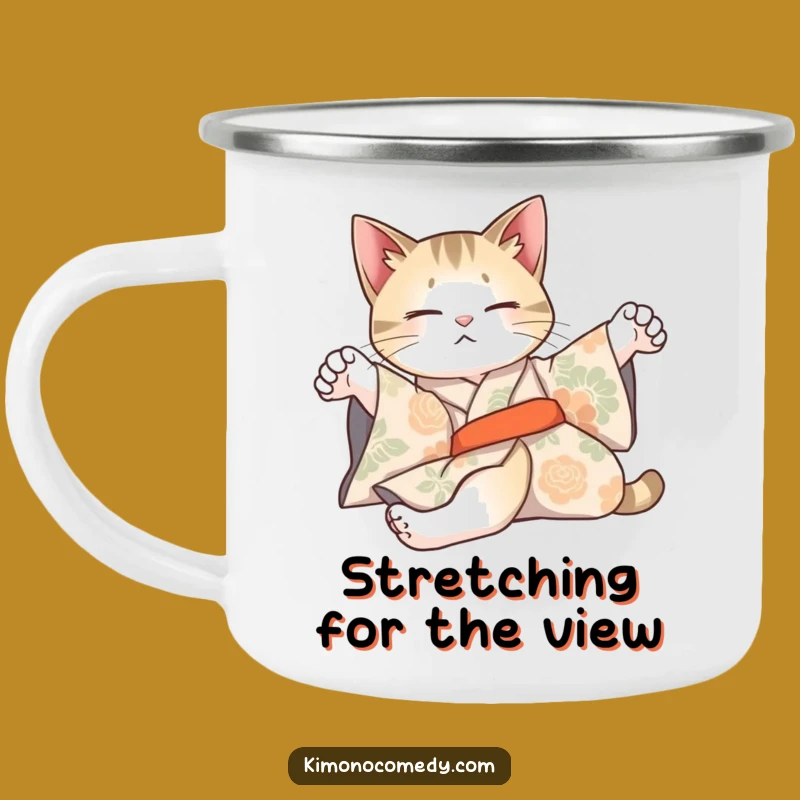 Funny Cat Kimono Camping Mug: Relaxed Adventures with Artistic Style!