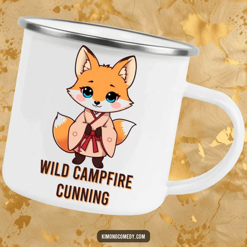 Funny fox in a traditional kimono, striking a confident pose. Perfect for outdoor adventures. A humorous mug.