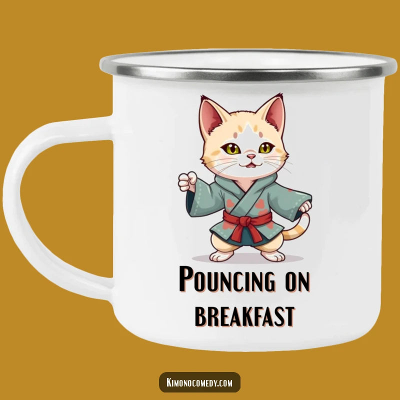 Funny Kawaii Cat Camping Mug: Ninja Kimono Adventures, Perfect Outdoor Gift!