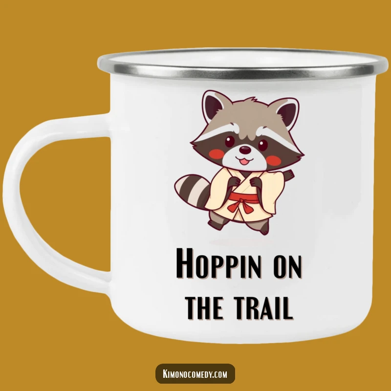 Funny Kawaii Raccoon Kimono Camping Mug: Playful Outdoor Anime Gear