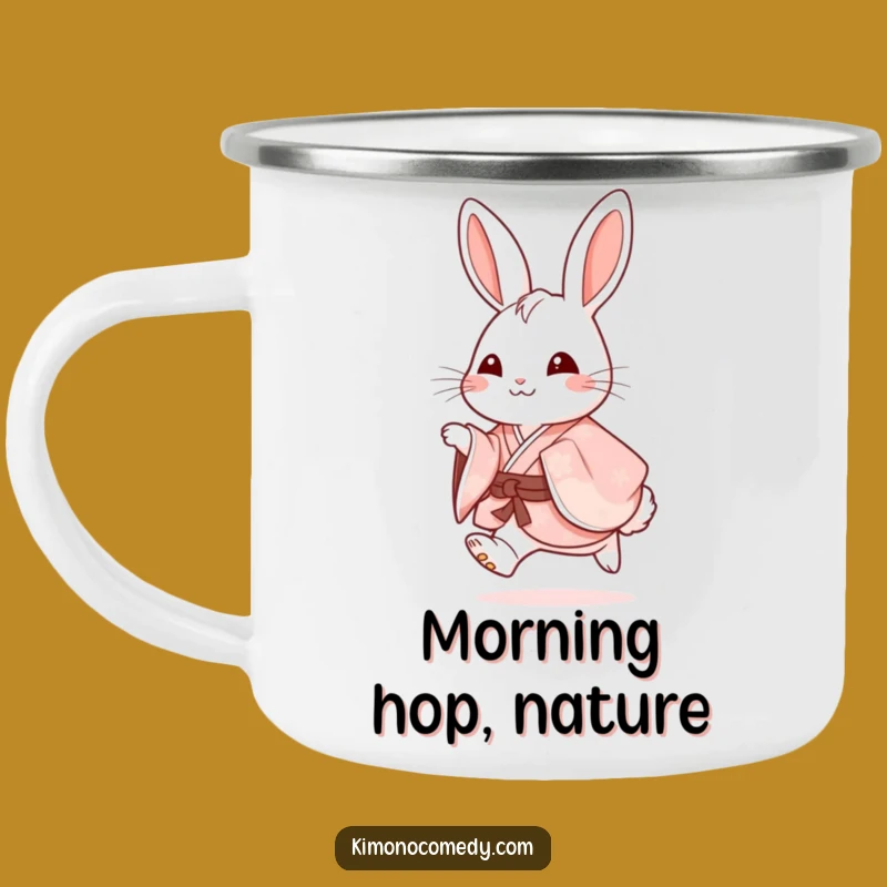 Funny Rabbit Kimono Camping Mug: Hoppy Companion for Cheerful Outdoor Adventures