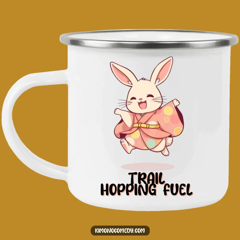 Funny Rabbit Kimono Camping Mug, Playful Hare Adventure Cup, Gift