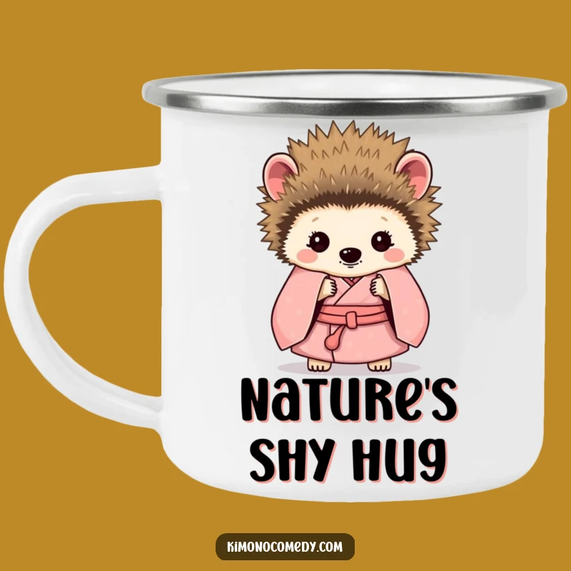Funny Shy Hedgehog Kimono Camping Mug - Durable & Hilarious Outdoor Companion
