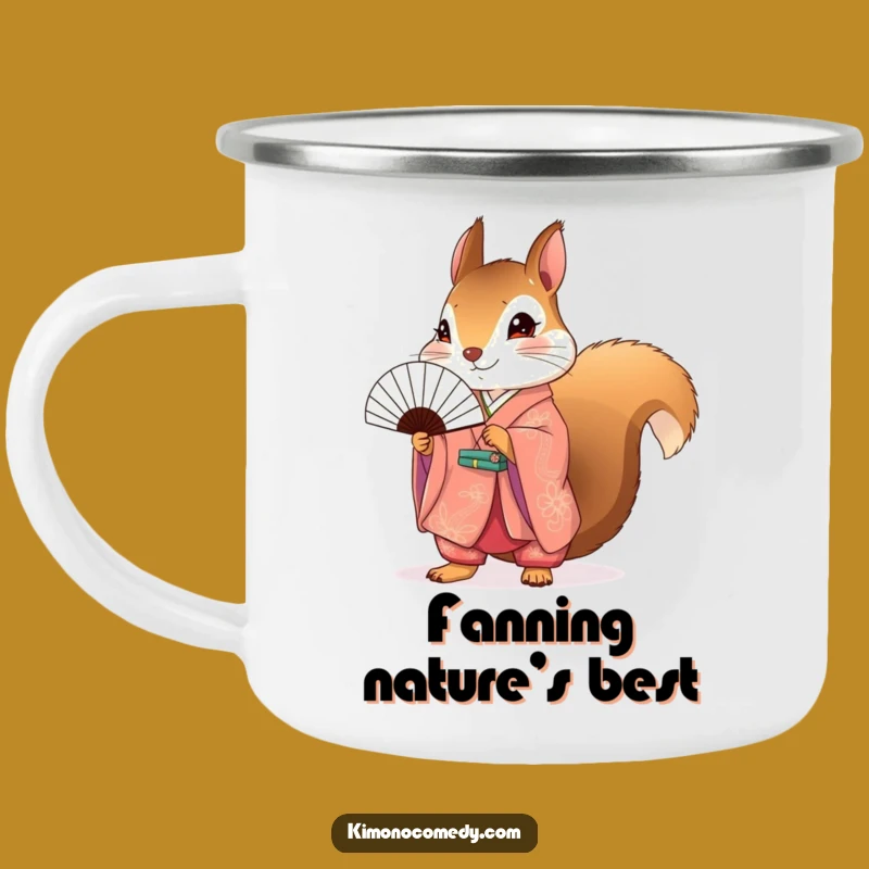 Funny Squirrel Kimono Camping Mug: Durable Enamel Mug for Outdoor Adventures