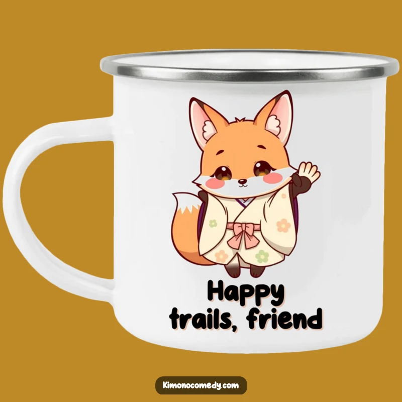 Funny Fox Kimono Camping Mug: Woodland Companion for Cheerful Outdoor Adventures