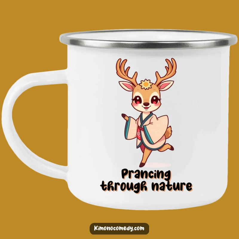 Funny Deer Kimono Camping Mug: Kawaii Elegance for Adventures, Essential Funny Gift!