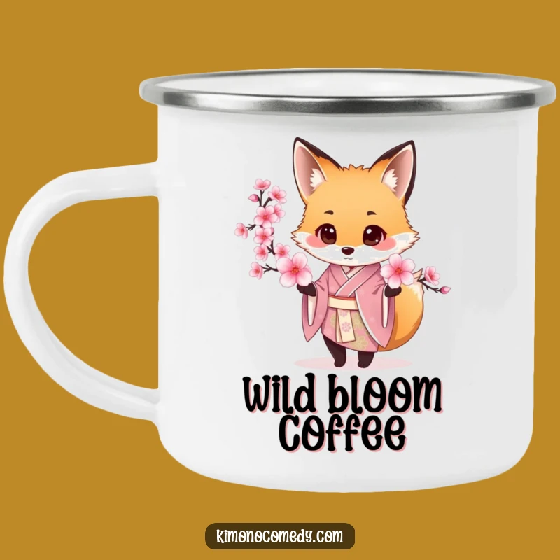 Funny Fox Kimono Camping Mug: Durable Mug for Elegant Outdoor Moments