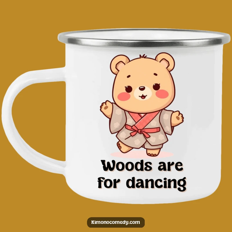 Funny Kawaii Bear Camping Mug: Happy Kimono Adventures, Perfect Outdoor Gift!