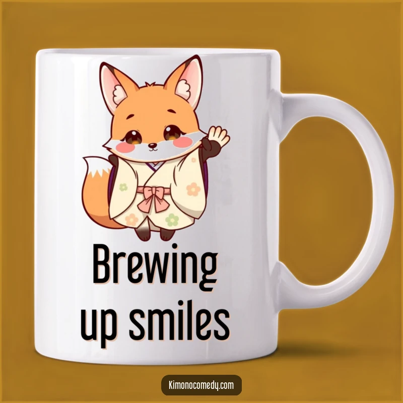 Funny Fox Kimono Wave Mug: Cheerful Woodland Creature for a Joyful Gift