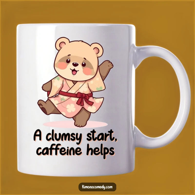 Funny Bear Cub Kimono Cartwheel Mug: Playful Character Gift for Clumsy Joyful Moments