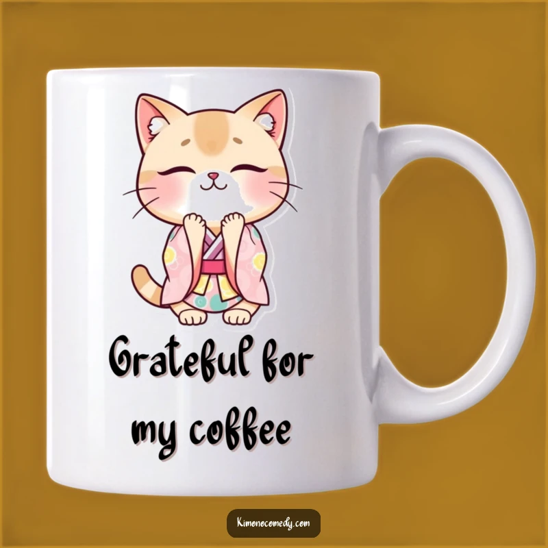 Funny Cat Kimono Mug: Kawaii Japanese Cat Gift, Polite Bowing Coffee Cup
