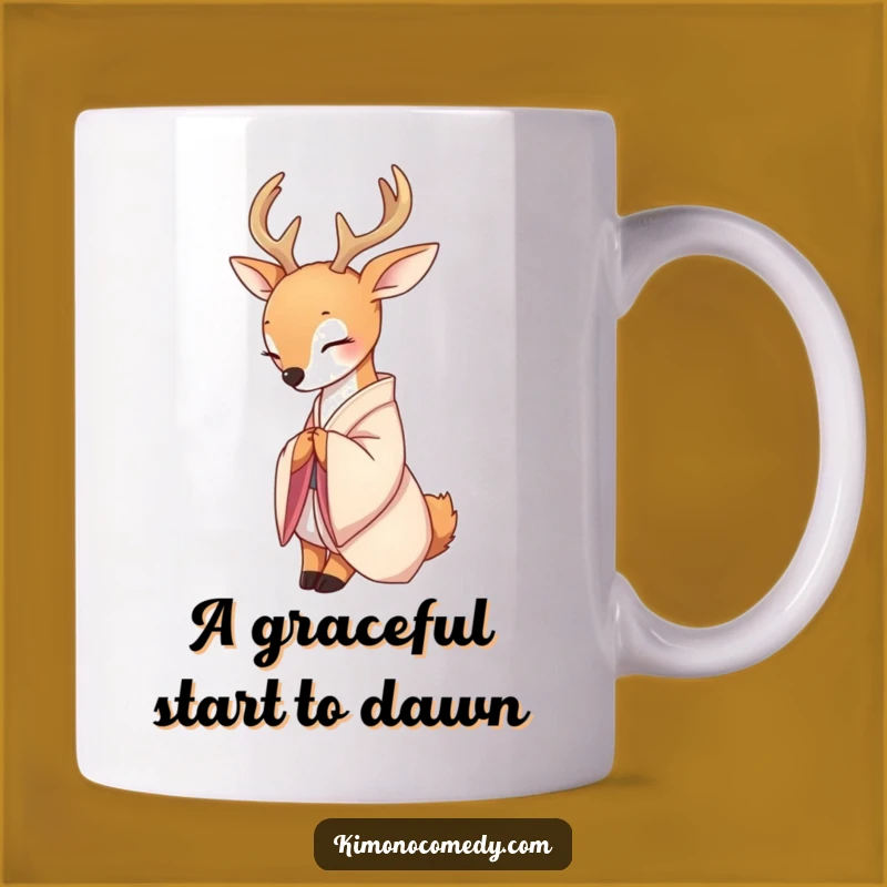 Funny Deer Kimono Bow Mug: Serene Character Gift for Graceful Peaceful Moments