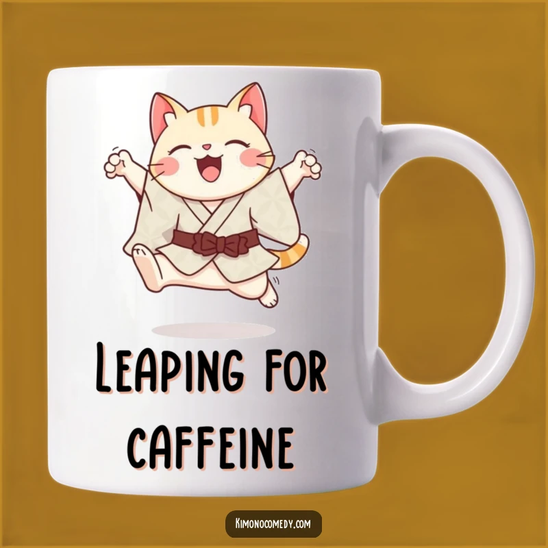 Funny Kawaii Cat Leap Mug - Graceful Kimono Dancer Gift
