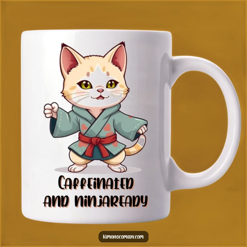 Funny Kawaii Cat Mug: Ninja Kimono Power, Perfect Action Gift!