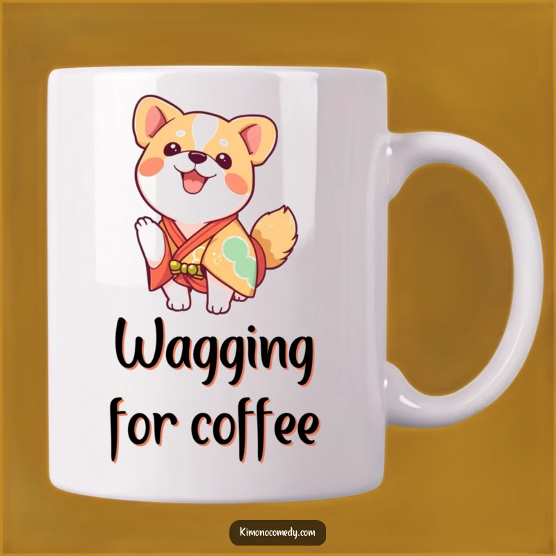 Funny Kawaii Dog Kimono Mug - Enthusiastic Wagging Tail Gift