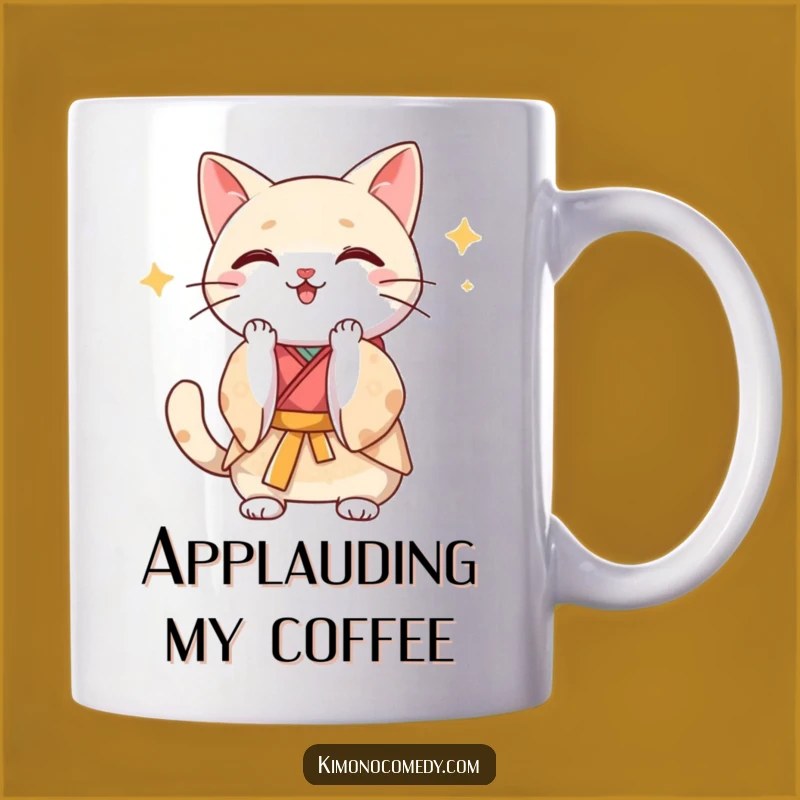 Funny Kawaii Kimono Cat Clap Mug - Hilarious Gift for Cheerleaders