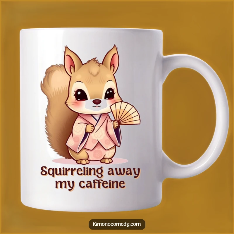 Funny Kawaii Squirrel Mug: Fan Kimono Curiosity, Perfect Cute Gift!
