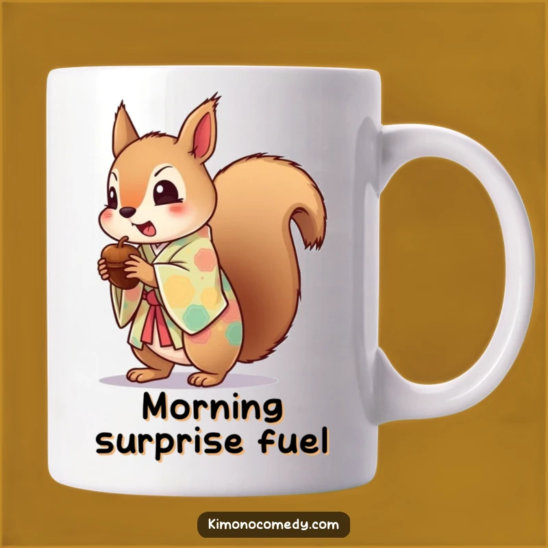 Funny Kawaii Squirrel Startled Mug: Dropping Acorn Humor Gift