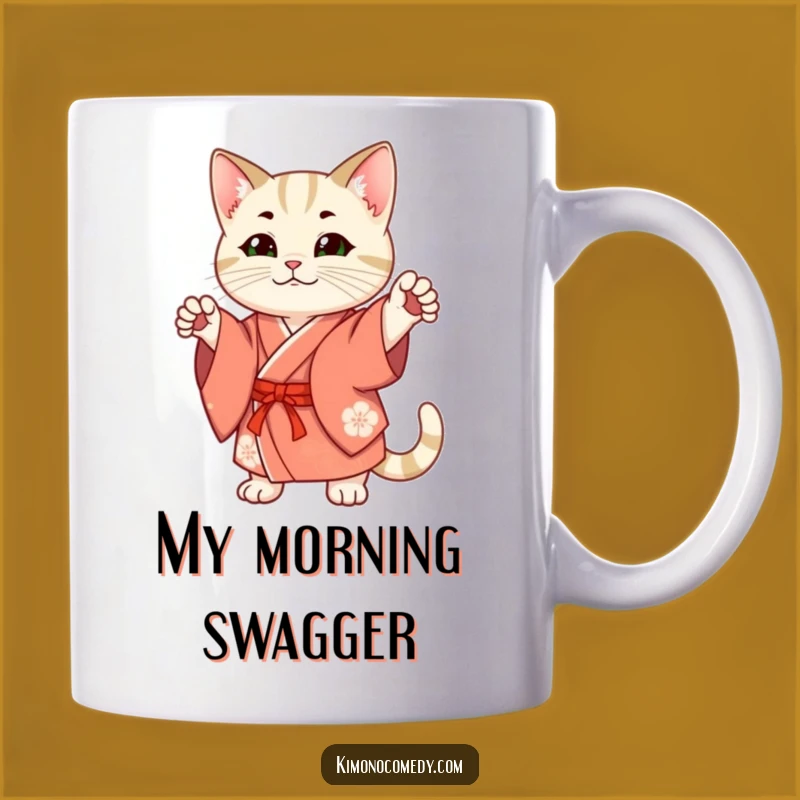 Funny Cat Kimono Pose Mug: Chic Feline Style for a Purrfectly Hilarious Gift