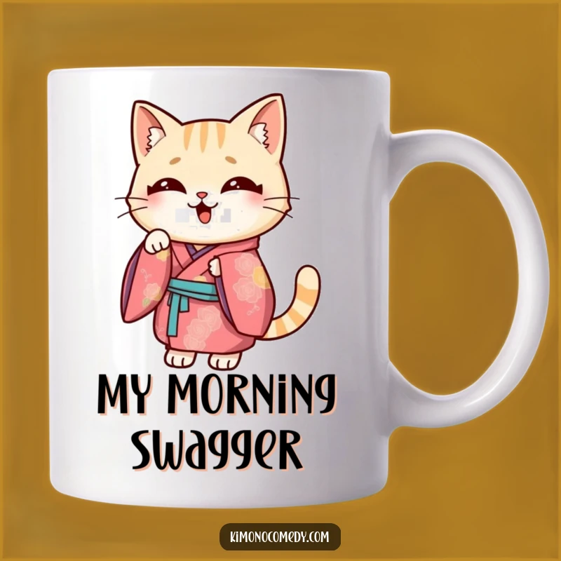 Funny Kawaii Cat Kimono Mug: Vibrant Pose, Hilarious Gift for Cat Lovers!
