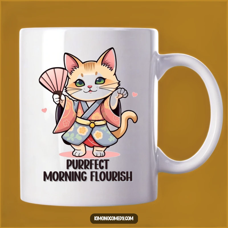 Funny Cat Kimono Fan Dance Mug: Hilarious Japanese Art Gift for Cat Lovers