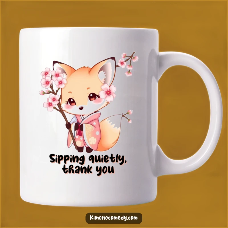 Funny Kawaii Fox Mug: Shy Kimono Peek, Perfect Delicate Gift!