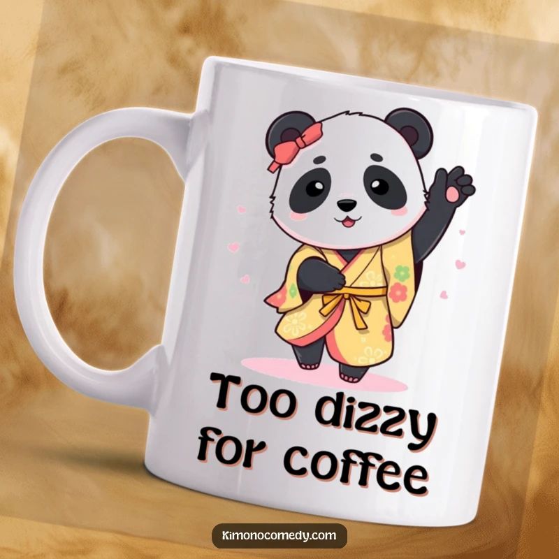 Funny Mug: A joyful panda in a vibrant kimono performs a delightful spin, expressing pure happiness and a love for dance.