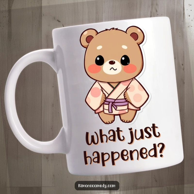 Funny Mug: A bear in a patterned kimono looks comically surprised, capturing a moment of delightful shock.