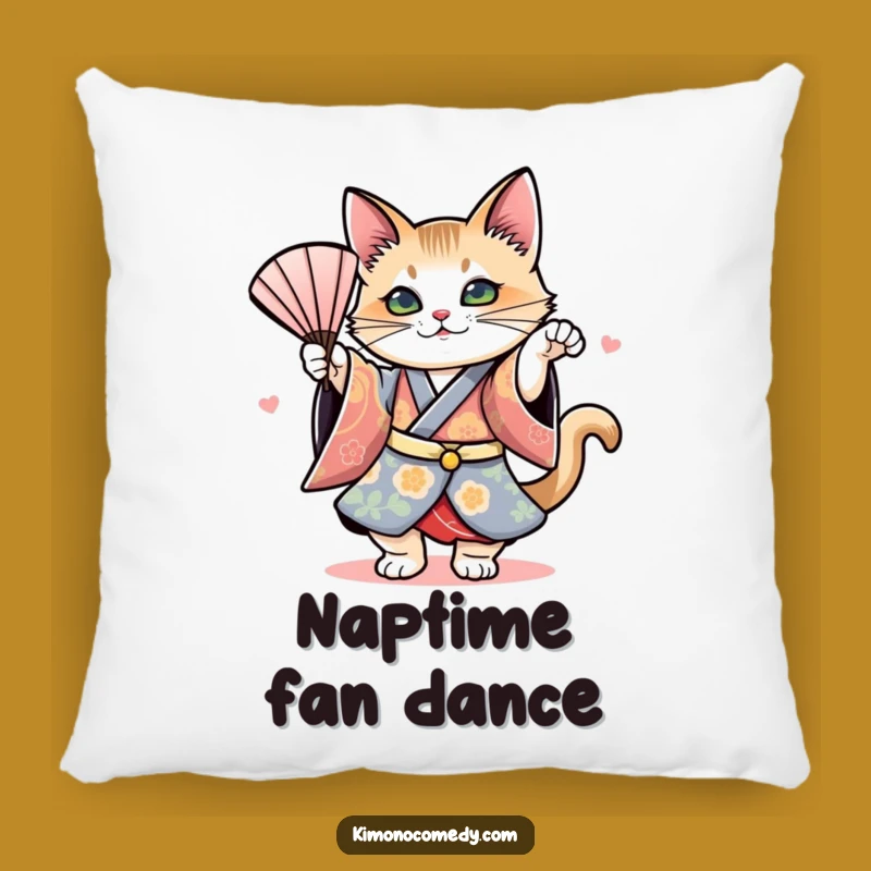 Funny Cat Kimono Fan Dance Pillow: Cozy Comfort with Artistic Feline Flair