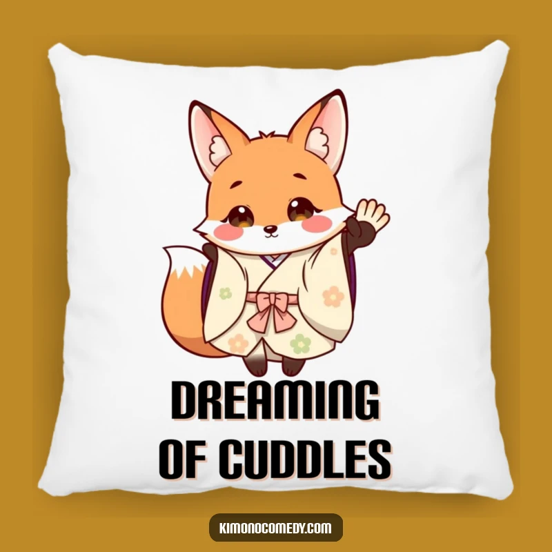 Funny Fox Kimono Pillow: Soft Comfort with a Cheerful Waving Fox Design