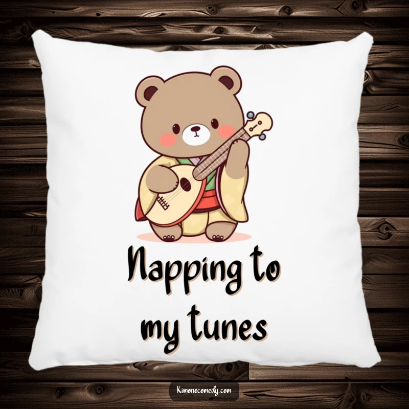 Funny Kawaii Bear Pillow: A soft pillow with a bear in a kimono playing a shamisen, bringing musical humor home.