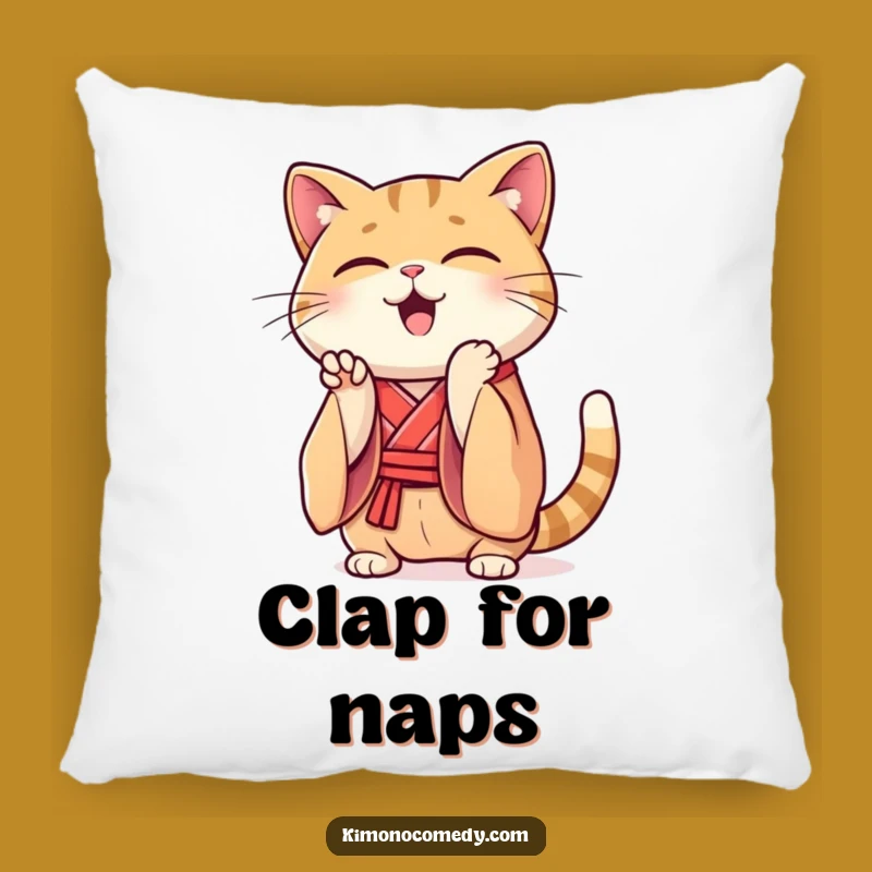 Funny Kawaii Cat Kimono Pillow: Clapping Joy, Cozy & Humorous Gift!