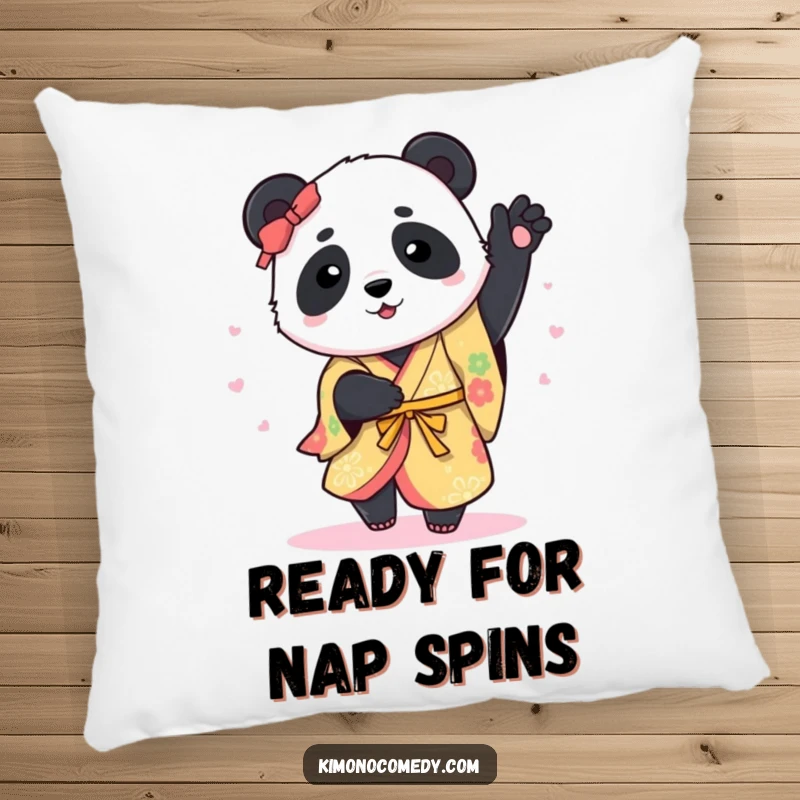 Funny Pillow: A cute panda wearing a colorful kimono spins happily, adding a touch of playful charm and comfort to any sofa.
