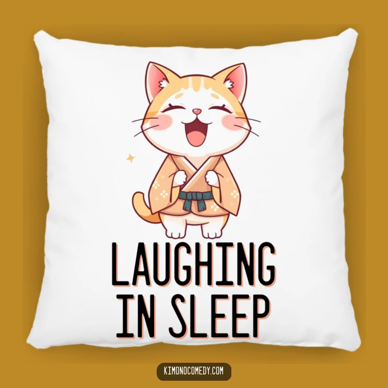 Funny Kawaii Cat Kimono Pillow: Joyful Laugh, Cozy & Humorous Gift!