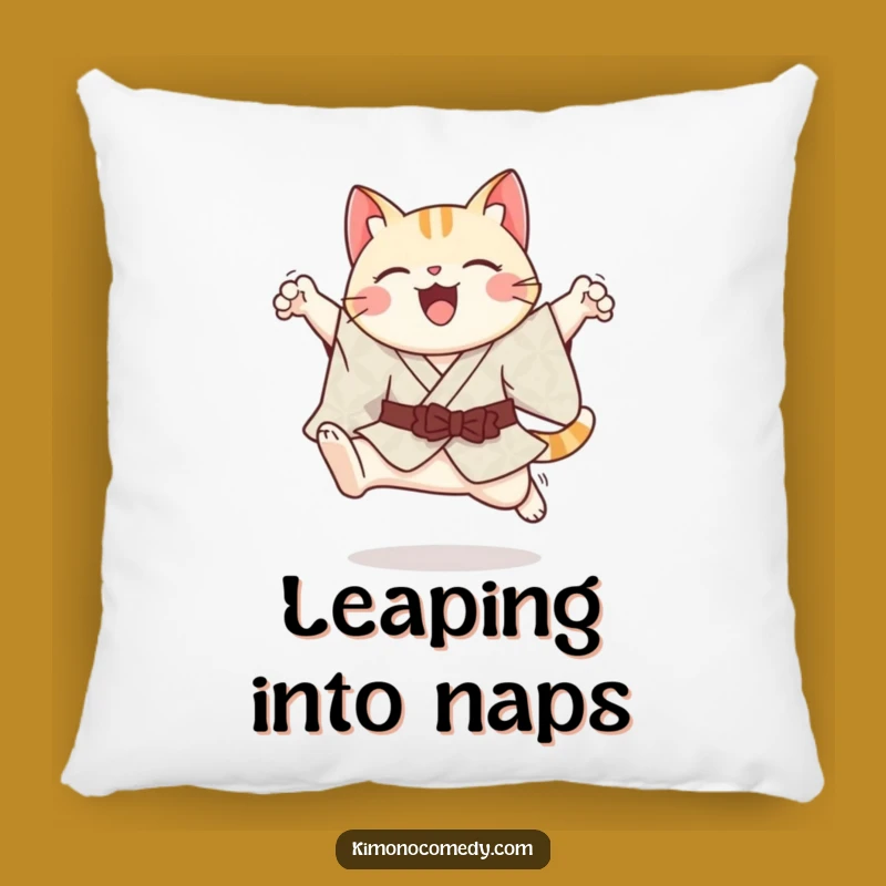Comforting Funny Kawaii Cat Pillow - Graceful Leaping Kimono Decor