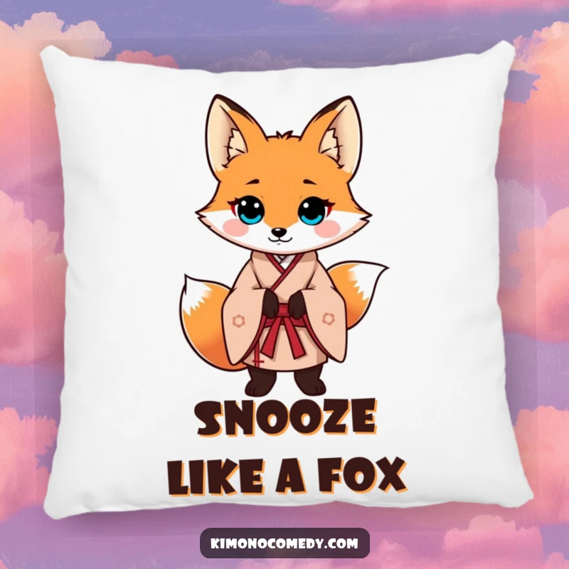 Funny fox in a traditional kimono, striking a confident and poised pose. A decorative and humorous pillow.