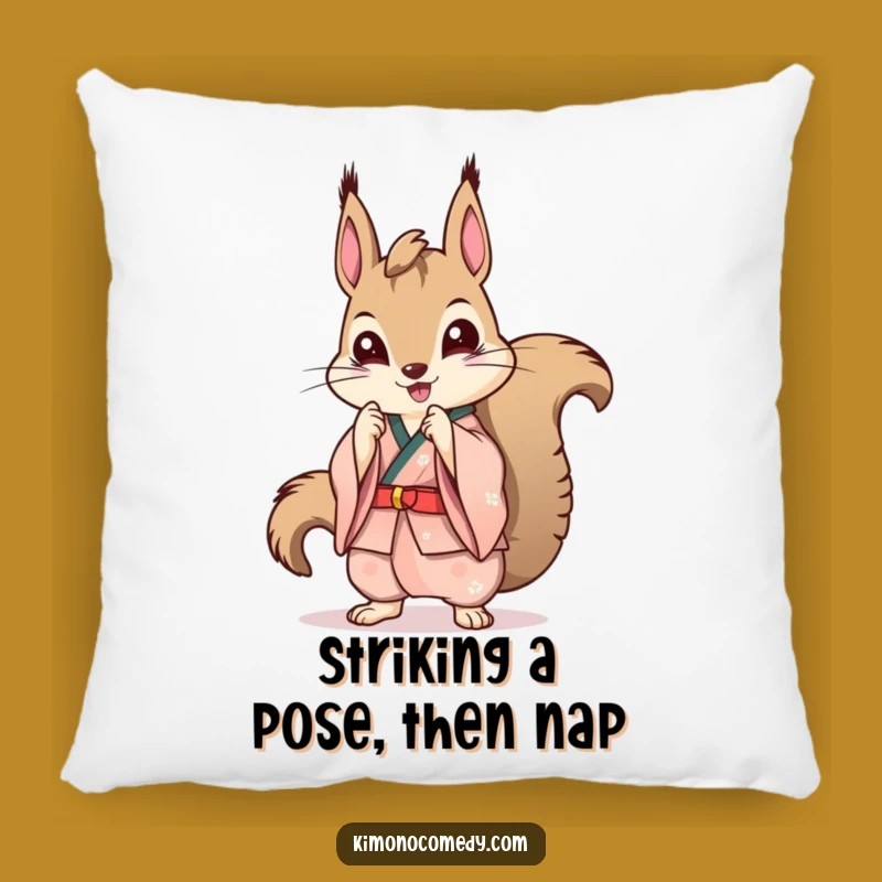 Funny Kawaii Squirrel Kimono Pillow: Chic & Comfy Humorous Decor