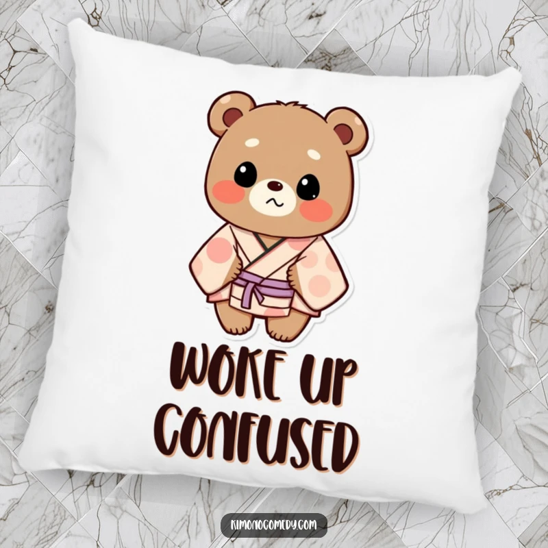 Funny Pillow: A bear in a patterned kimono looks comically surprised, providing plush comfort and a dose of hilarious reaction.