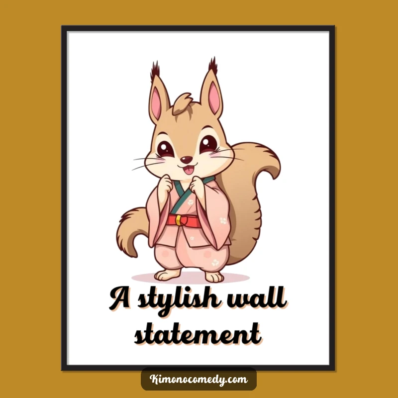 Funny Kawaii Squirrel Kimono Digital Art: Instant Chic Decor