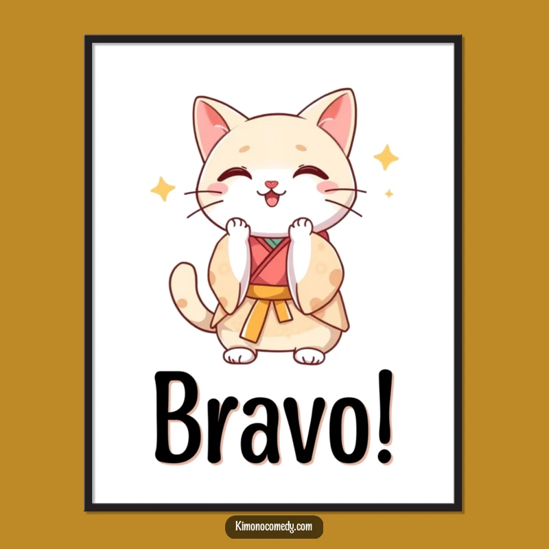 Funny Kawaii Kimono Cat Clap Digital Art - Instant Download
